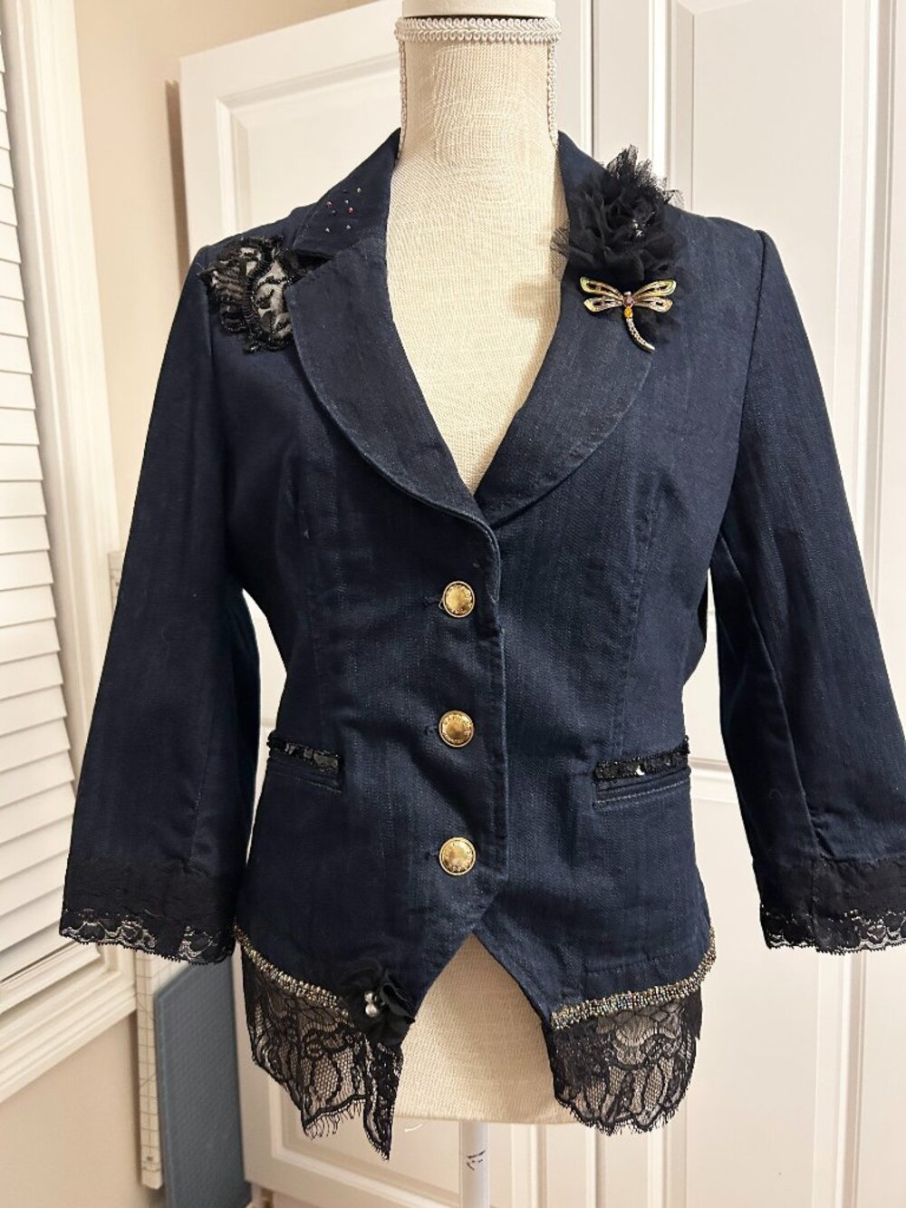 Black Lace Jacket, Upcycled Blazer, Romantic Vintage Style Jacket